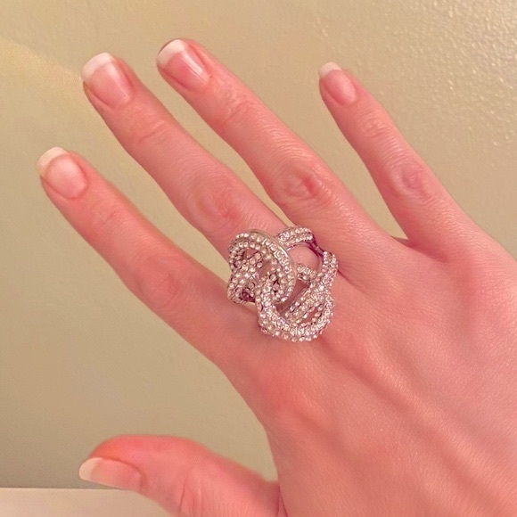 Charming Charlie Sparkling Crystal Circles Rhodium Plated Cocktail Ring - Picture 1 of 8